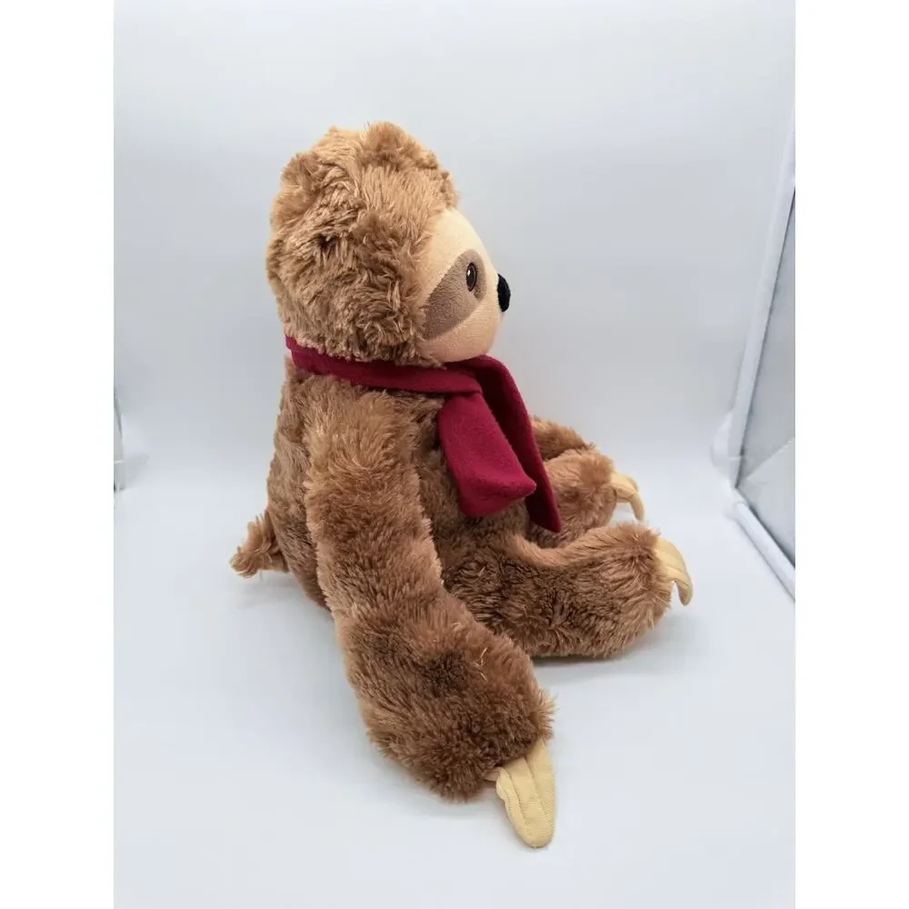 PetSmart Serene Sloth Plush Toy 2021 Christmas Red Scarf Squeaks Brown 15